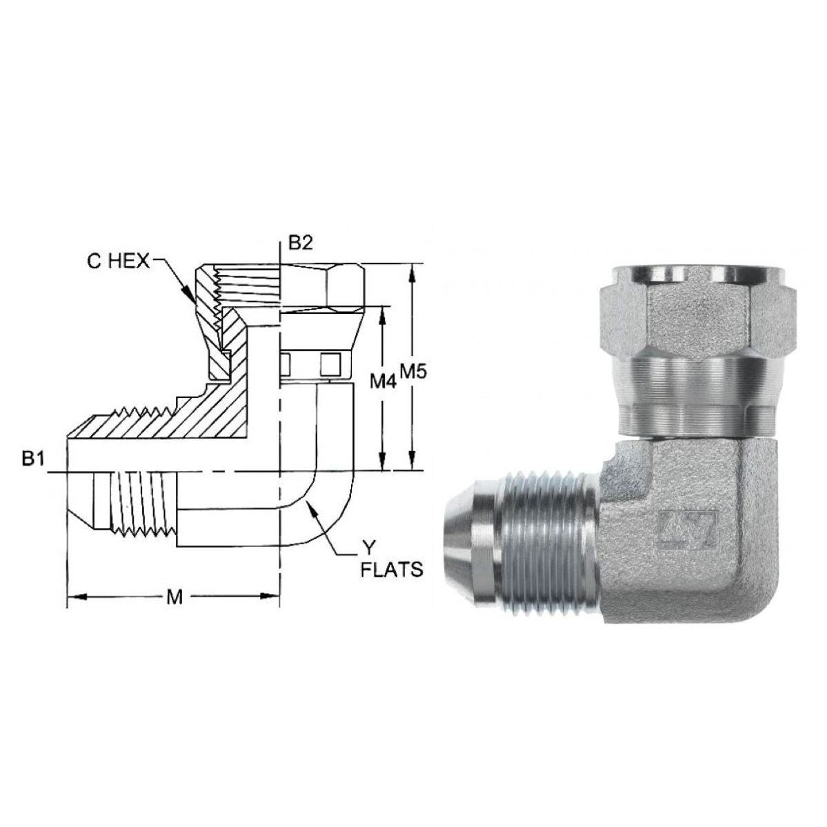 6500-08-08-FG : OneHydraulics 90-Degree Elbow, 0.5 (1/2) Male JIC x 0.