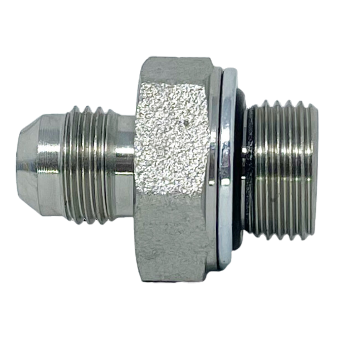 9002-08-08 : Adaptall Straight Steel Adapter, 3/4-16 (-08) Male JIC x 1/2-14 (-08) Male BSPP Port Only