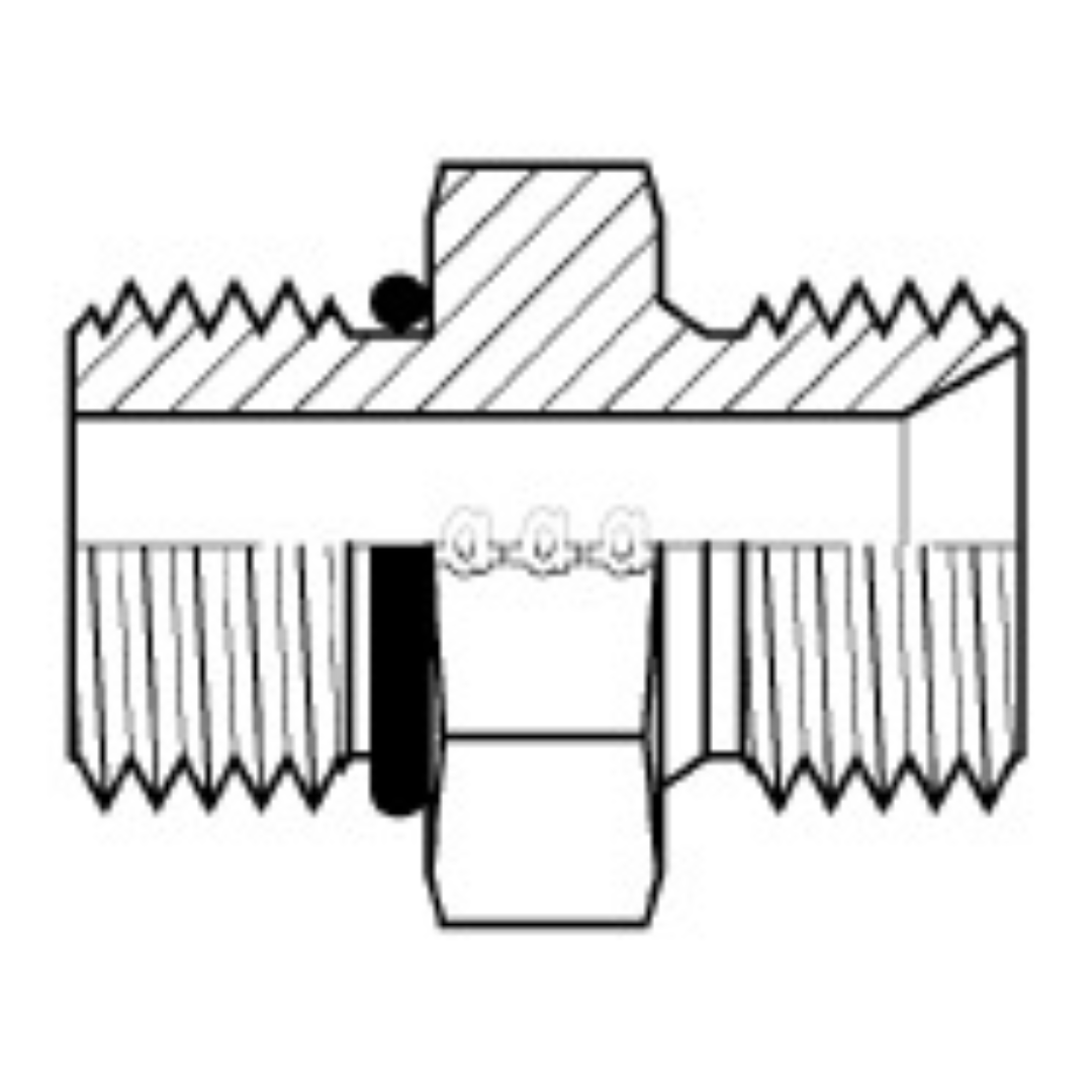 9006-08-08 : Adaptall Straight Steel Rigid Adapter, 3/4-16 (-08) Male ORB x 1/2-14 (-08) Male BSPP