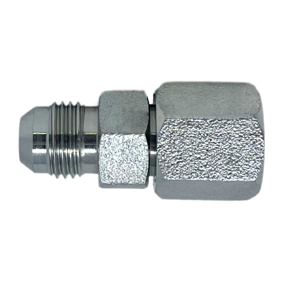 9197-10-L15-22 : Adaptall Straight Steel Adapter, 7/8-14 (-10) Male JIC x M22 X 1.5 (-L15) Female DIN Tube Swivel, Light Duty