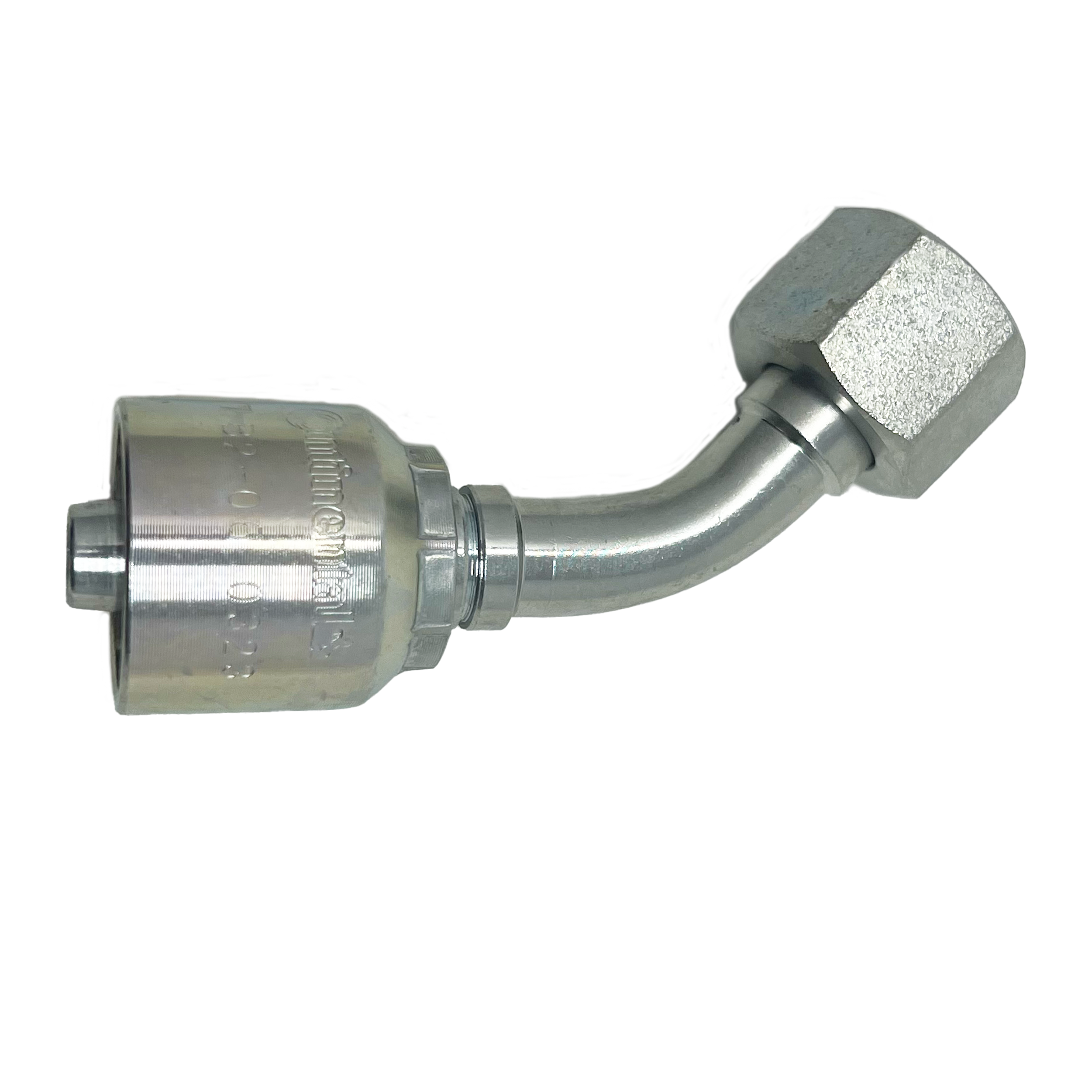 B2-BPFX45-0606: Continental Hose Fitting, 0.375 (3/8") Hose ID x 3/8-19 Female BSPP, 45-Degree Swivel Connection