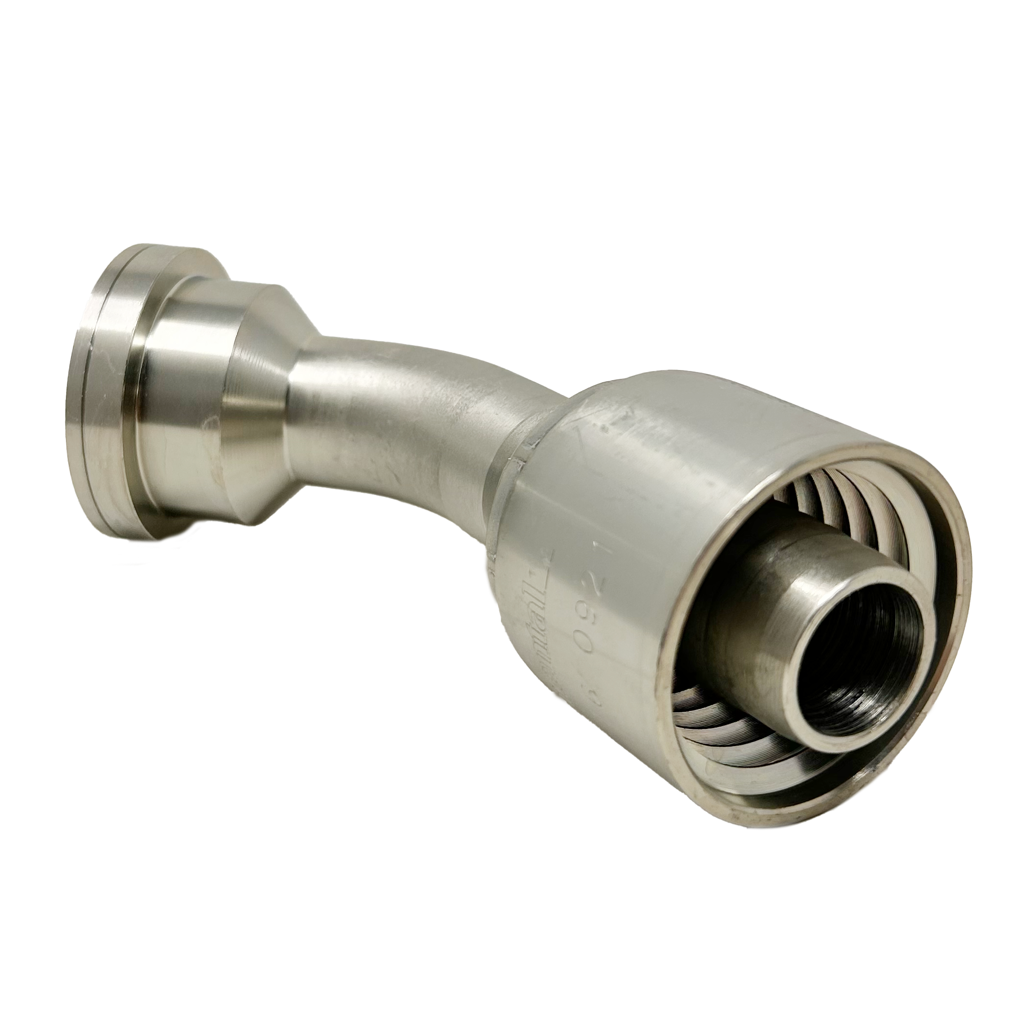 B2-FH45-2024: Continental Hose Fitting, 1.25 (1-1/4") Hose ID x 1.5 (1-1/2") Code 62, 45-Degree Connection