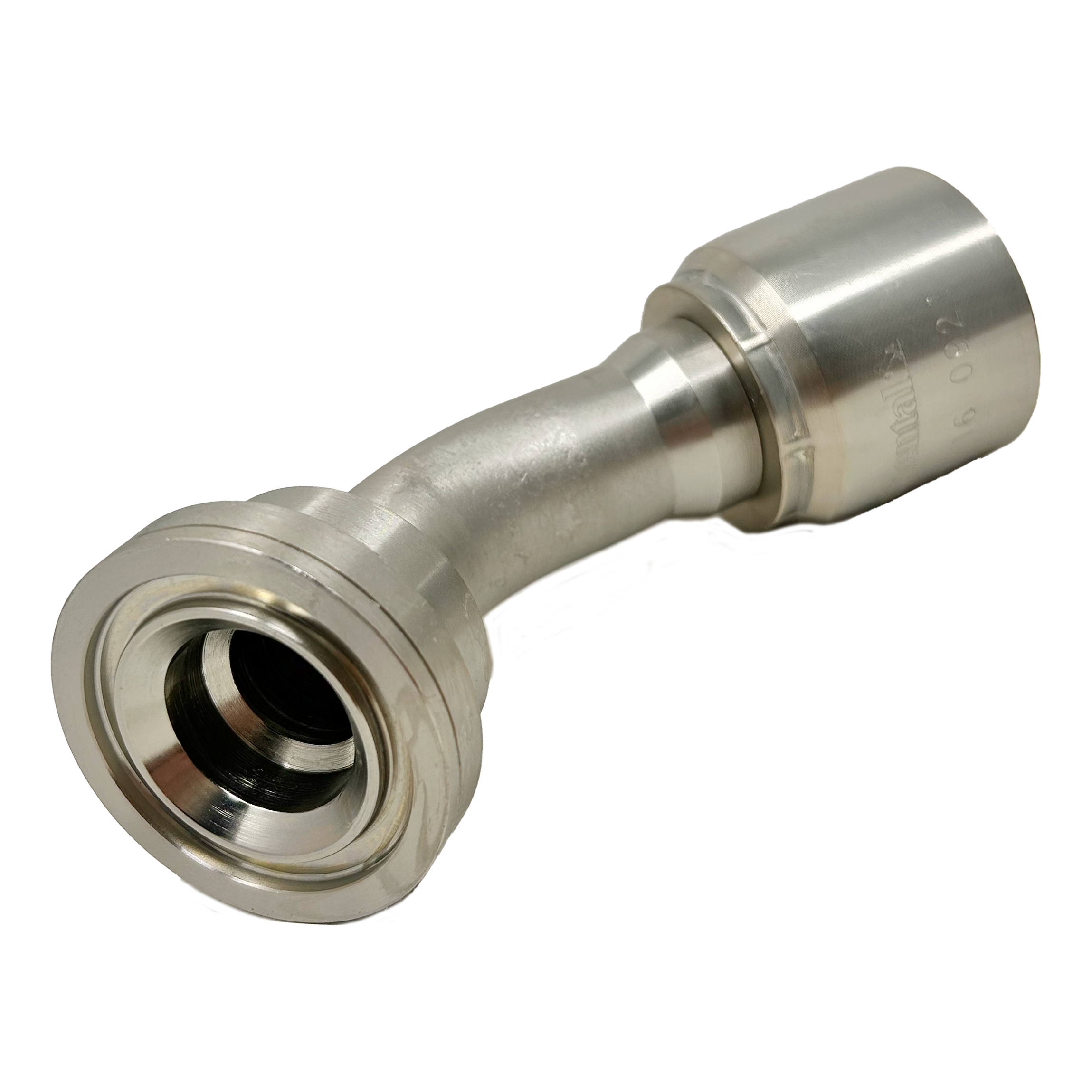 B2-FH45-2024: Continental Hose Fitting, 1.25 (1-1/4") Hose ID x 1.5 (1-1/2") Code 62, 45-Degree Connection