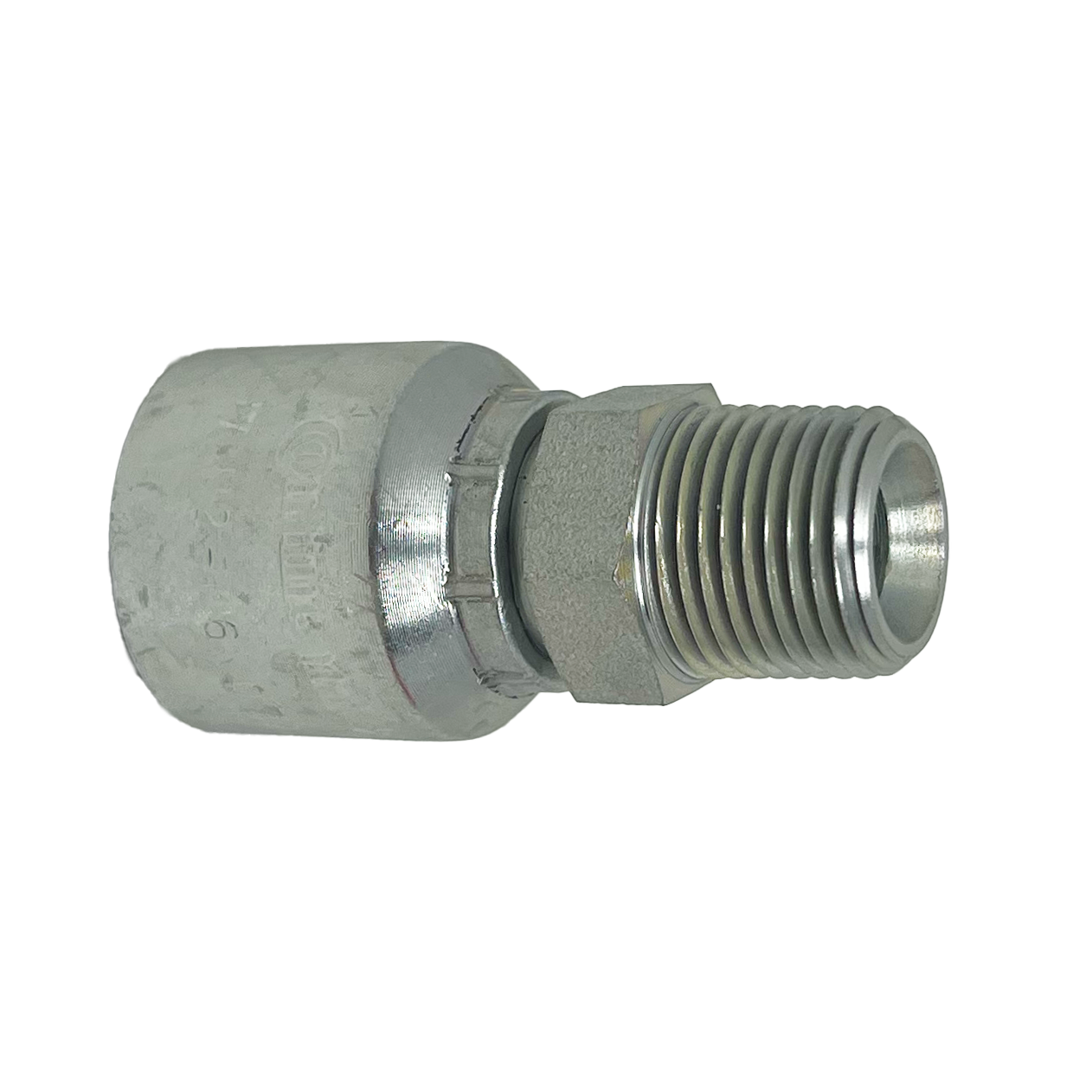 B2-NPM-0604: Continental Hose Fitting, 0.375 (3/8") Hose ID x 1/4-18 Male NPTF, Straight Rigid Connection