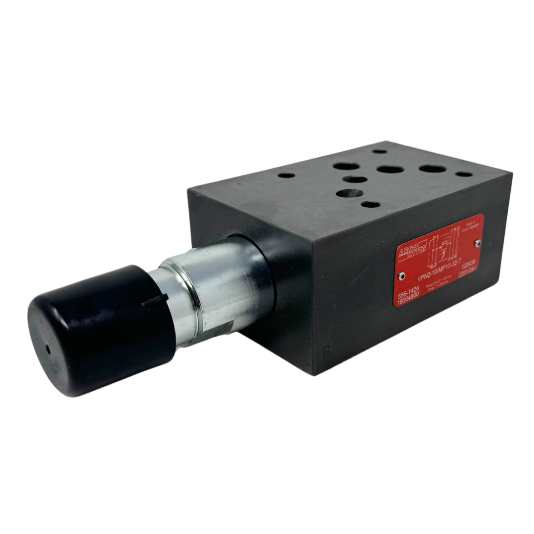 VPN2-10/MP10-16-S-B : Argo Pilot-Op Relief Valve, D05 Modular, 40 GPM, 5100psi, Allen Adjust, Relief P to T, Up to 2320psi