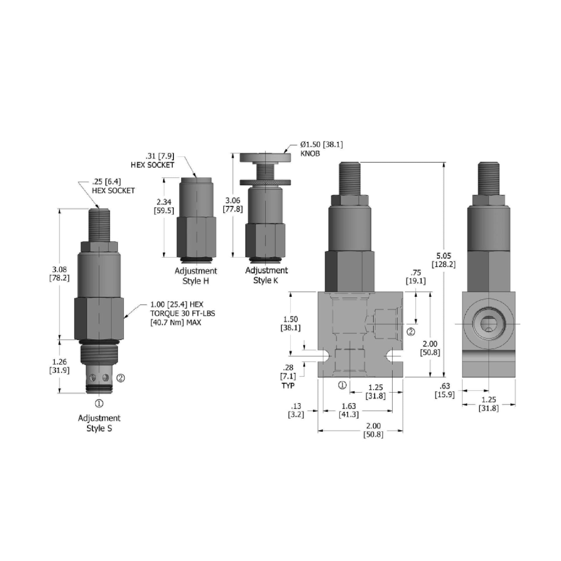 DRV-100-N-H : Deltrol Relief, Direct-Acting, Adjustable, Poppet, C-10-2, Hidden Adjustment, 3000psi, 10GPM