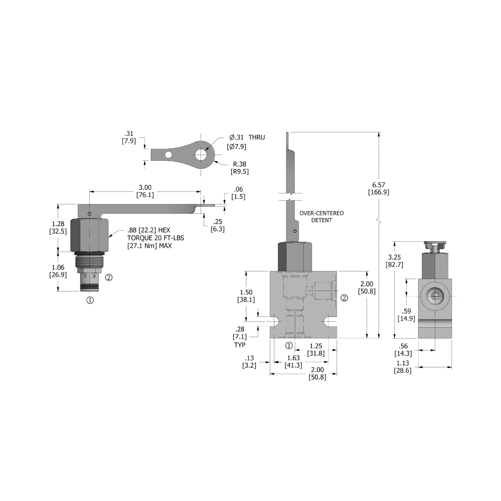 DTV-080-N : Deltrol Directional, 2-Way, 2-Position, Normally Closed, Toggle Operated, C-8-2 Cavity, Overcenter Detent Open, 3000psi, 6GPM