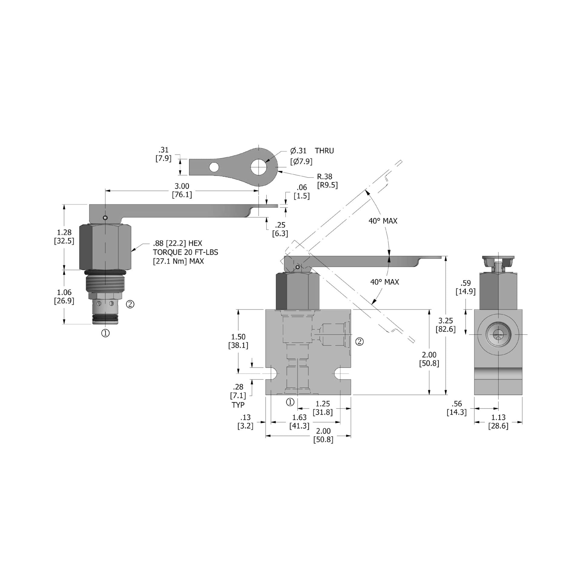 DTV2-080-N : Deltrol Directional, 2-Way, 2-Position, Normally Closed, Toggle Operated, C-8-2 Cavity, Cannot Overcenter Detent Open, 3000psi, 6GPM