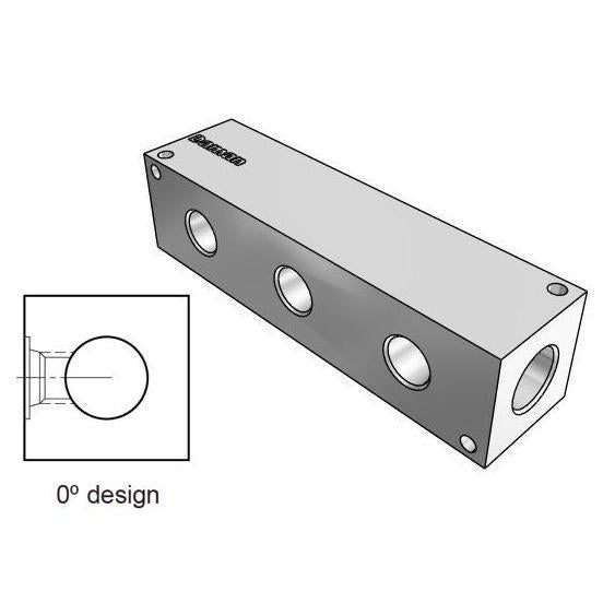 AH0000304S : Daman Header Manifold, Aluminum, 3000psi, Zero Degree, Three Station, #4 SAE (1/4) Ports