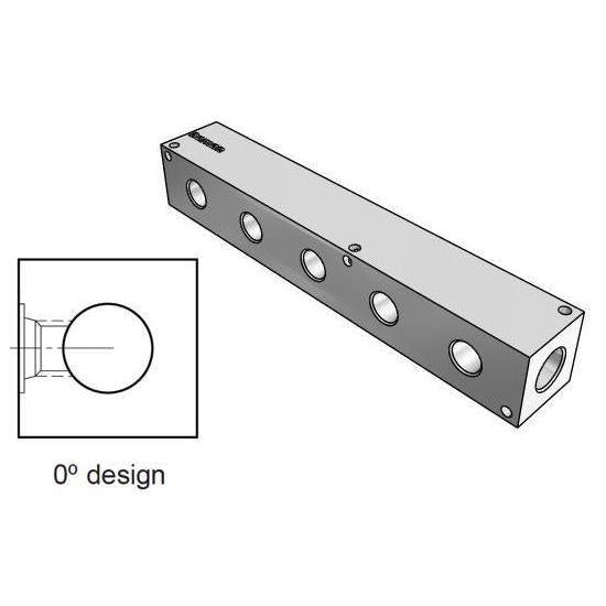 AH0000512S : Daman Header Manifold, Aluminum, 3000psi, Zero Degree, Five Station, #12 SAE (3/4) Ports