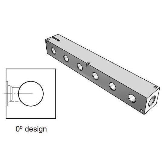 AH0000608P : Daman Header Manifold, Aluminum, 3000psi, Zero Degree, Six Station, 1/2 NPT Ports