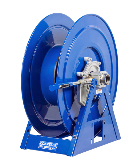 1195-2428-C-BUXX : Coxreels 1195-2428-C-BUXX Beveled Gear Hand Crank Hose Reel, 2" ID, 90' capacity, NO HOSE, 1500psi, with 90-deg Swivel