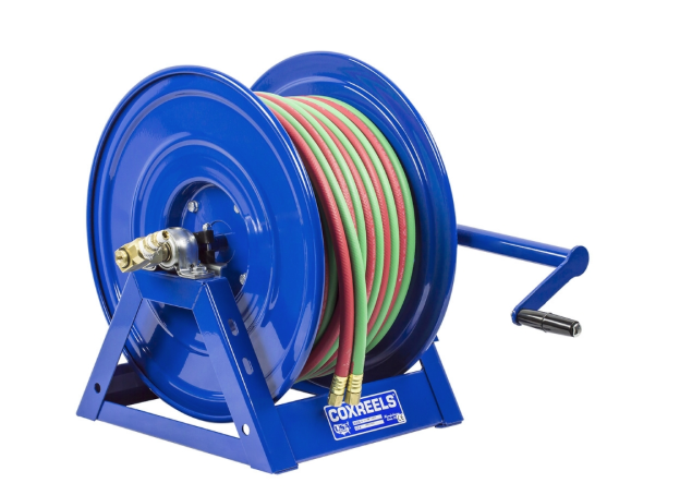 1275W-3-150-A : Coxreels 1275W-3-150-A Dual Hose Air Motor Welding Reel for oxy-acetylene and "T" grade, 3/8" ID, 150' hose, 200psi