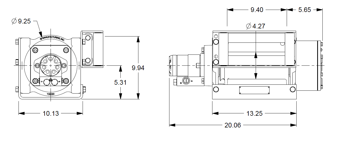 12JAAF1L1H : DP Winch, 12,000lb Bare Drum Pull, Base with Fairlead, No Kickout, CCW, Less than 18GPM Motor, 4.26" Barrel x 9.53" Length x 9.25" Flange