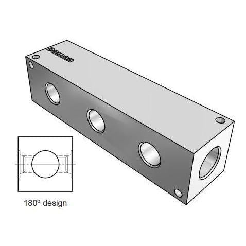 AH1800304S : Daman Header Manifold, Aluminum, 3000psi, 180 Degree, Three Station, #4 SAE (1/4) Ports