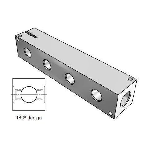 AH1800406P : Daman Header Manifold, Aluminum, 3000psi, 180 Degree, Four Station, 3/8 NPT Ports