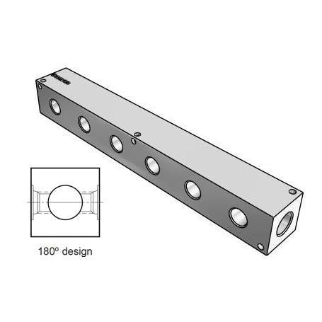 AH1800612S : Daman Header Manifold, Aluminum, 3000psi, 180 Degree, Six Station, #12 SAE (3/4) Ports