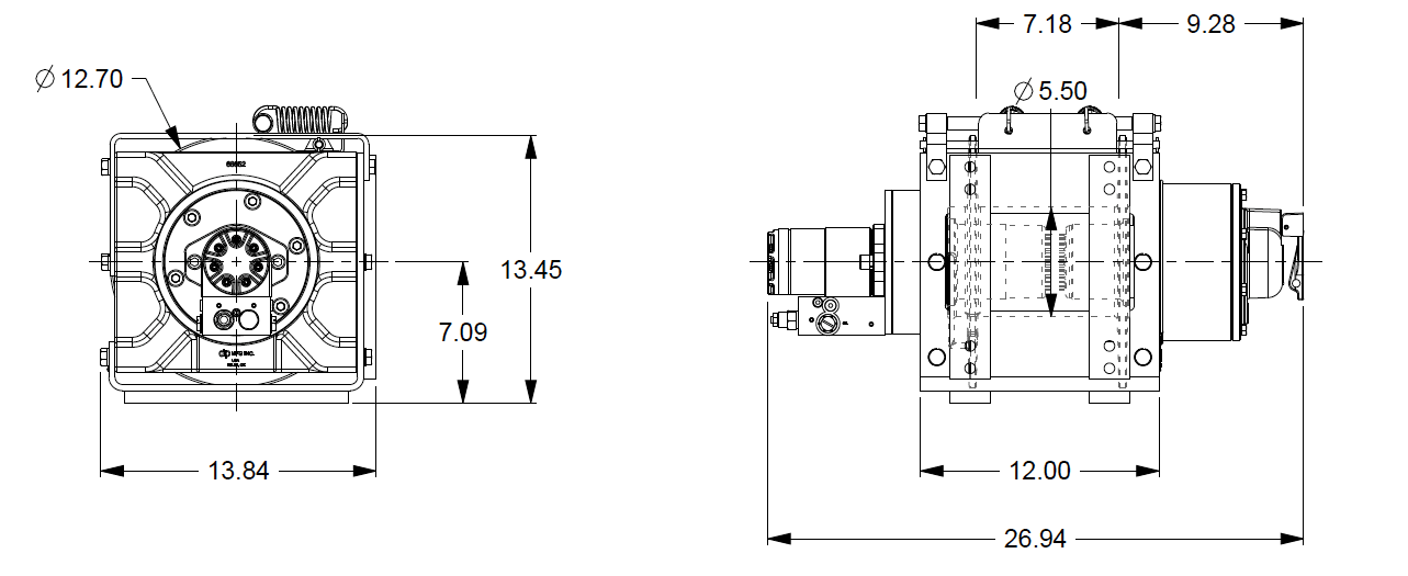 20AJAAT5R6A : DP Winch, 20,000lb Bare Drum Pull, Base with Tensioner, Manual Kickout/Spring Engage, CW, Less than 20GPM Motor, 5.5" Barrel x 7.19" Length x 12.75" Flange