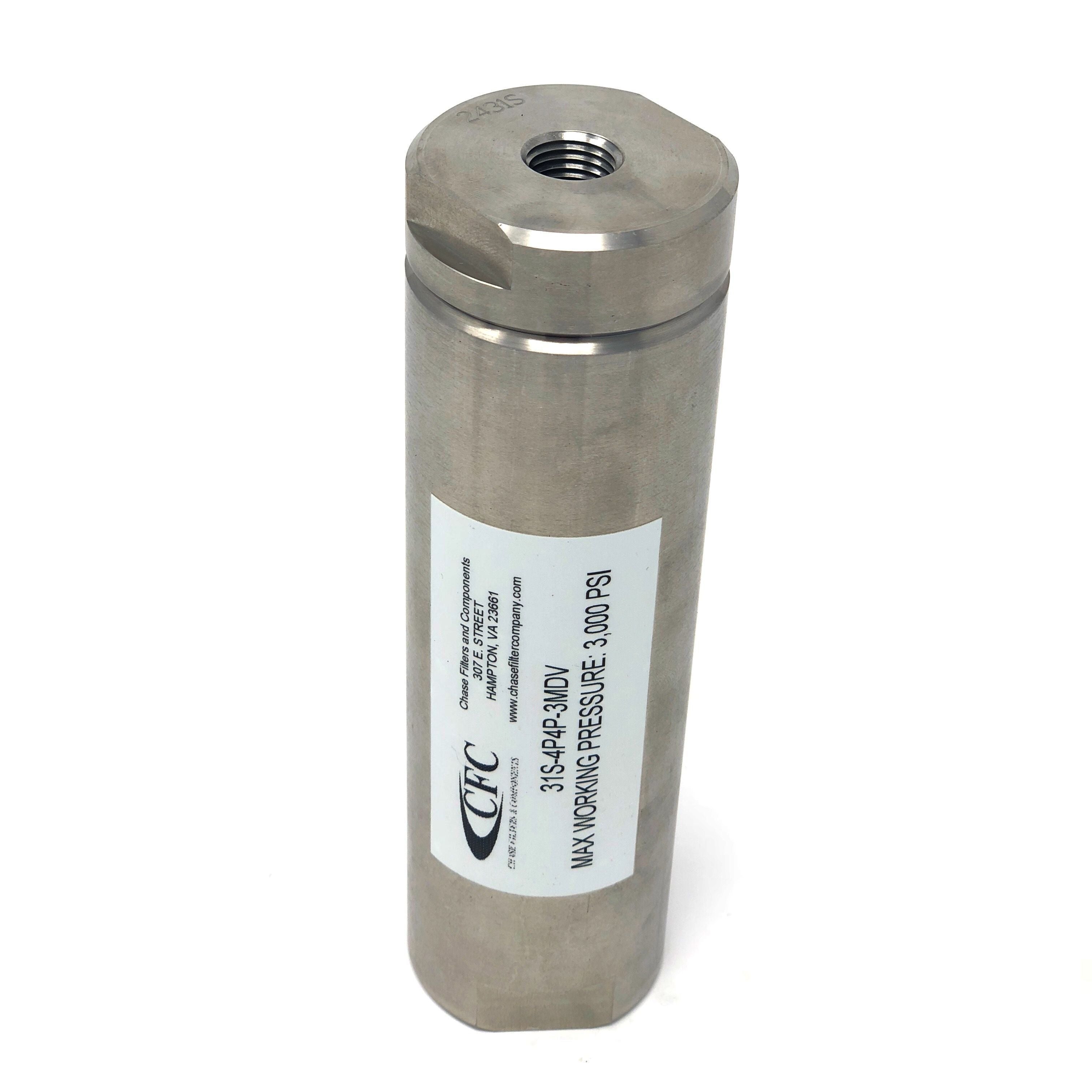31S-2N2N-40SN : Chase High Pressure Inline Filter, 3000psi, 1/8" NPT, 40 Micron, No Visual Indicator, No Bypass