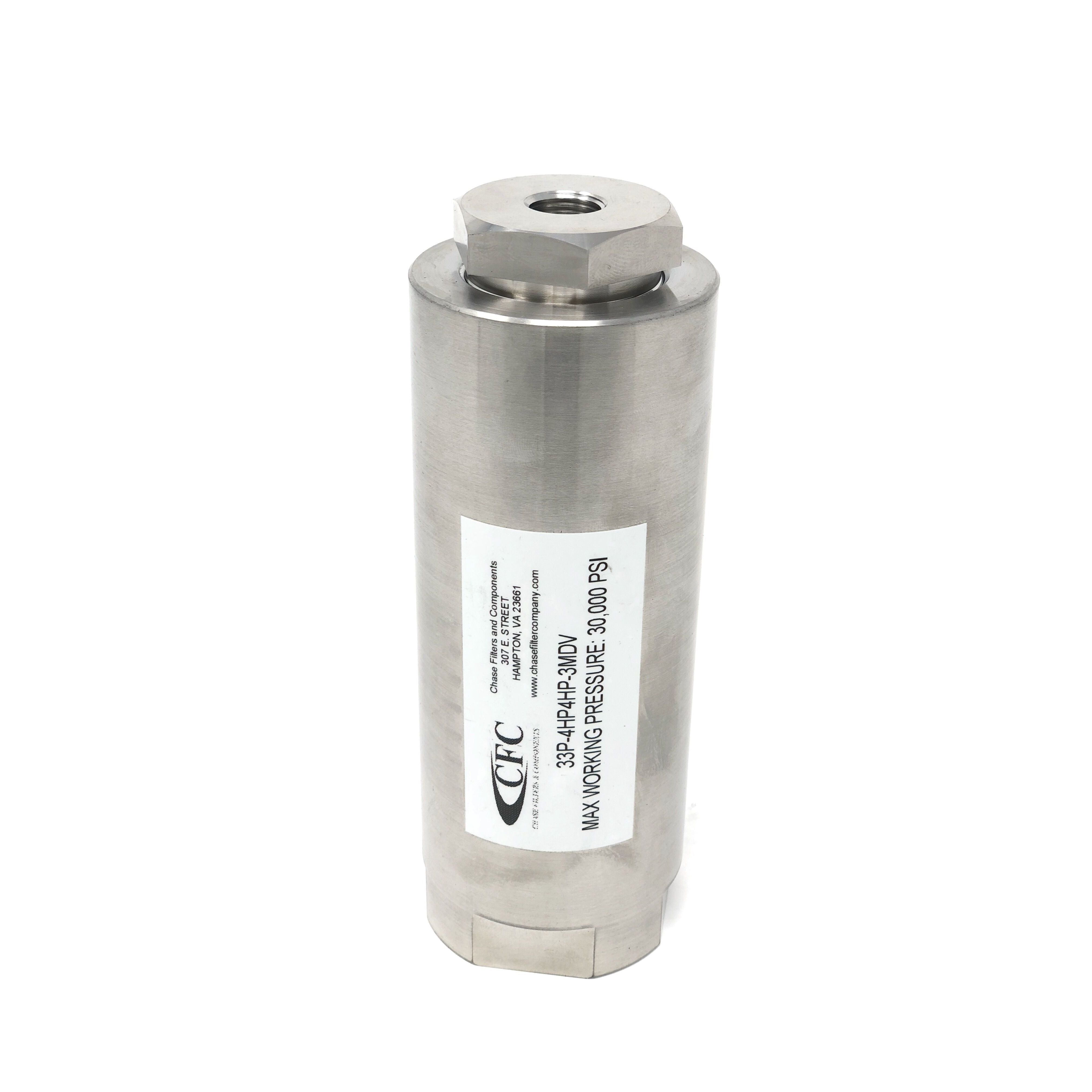 33P-6HP6HP-12MN : Chase Ultra High Pressure Inline Filter, 30000psi, 3/8" HP, 12 Micron, No Visual Indicator, No Bypass