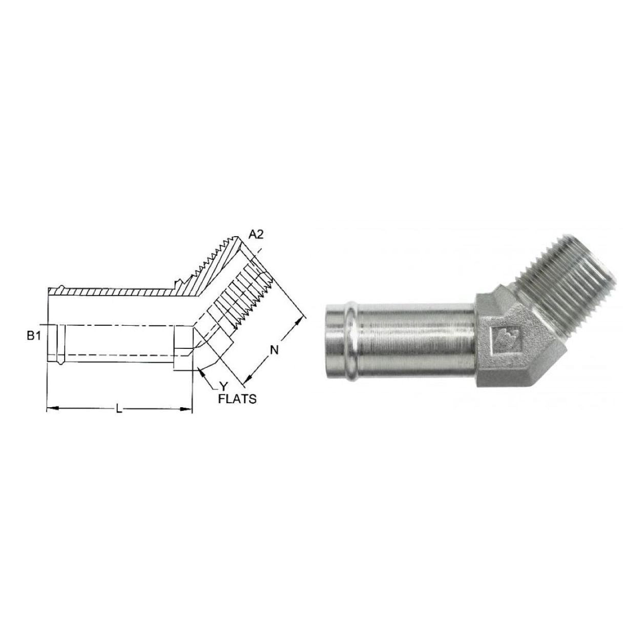 4503-32-32-FG : OneHydraulics 45-Degree Elbow, 2 Hose Barb x 2 Male NPT, Steel