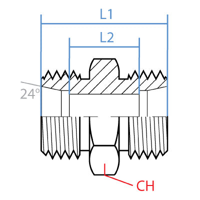 5000L-22 : Adaptall Straight Adapter, Male L22 DIN Tube x Male L22 DIN Tube, Carbon Steel, Light Duty