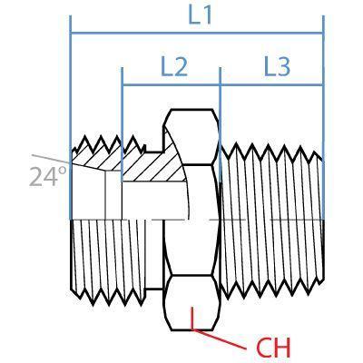 5007L-10-06 : Adaptall Straight Adapter, Male L10 DIN Tube x Male 0.375 (3/8") NPT, Carbon Steel, Light Duty