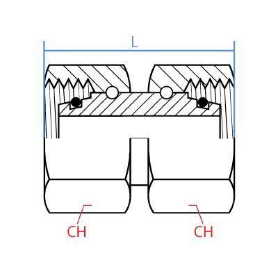 5300L-08 : Adaptall Straight Adapter, Female L08 DIN Tube x Female L08 DIN Tube, Carbon Steel, Light Duty