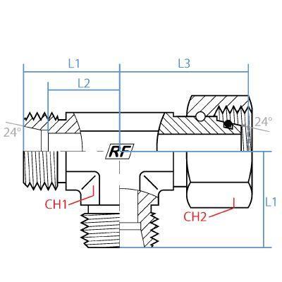 5390L-08 : Adaptall Tee Adapter, Male L08 DIN Tube x Male L08 DIN Tube x Female L08 DIN Tube, Carbon Steel, Light Duty