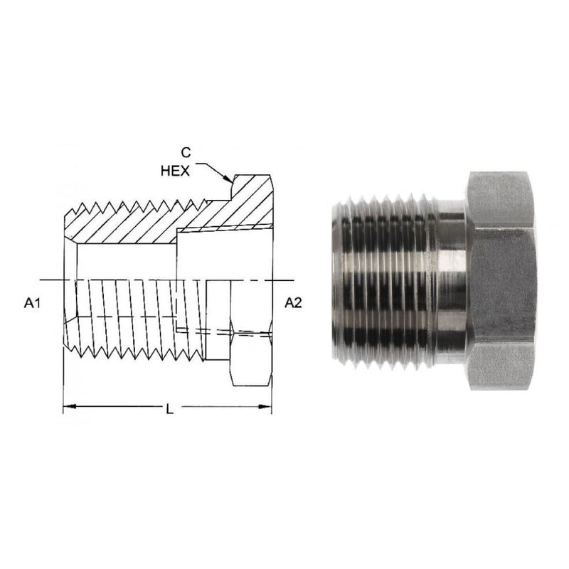 1/8 BSPT Male to 1/8-27 NPT Female Hex Thread Adapter