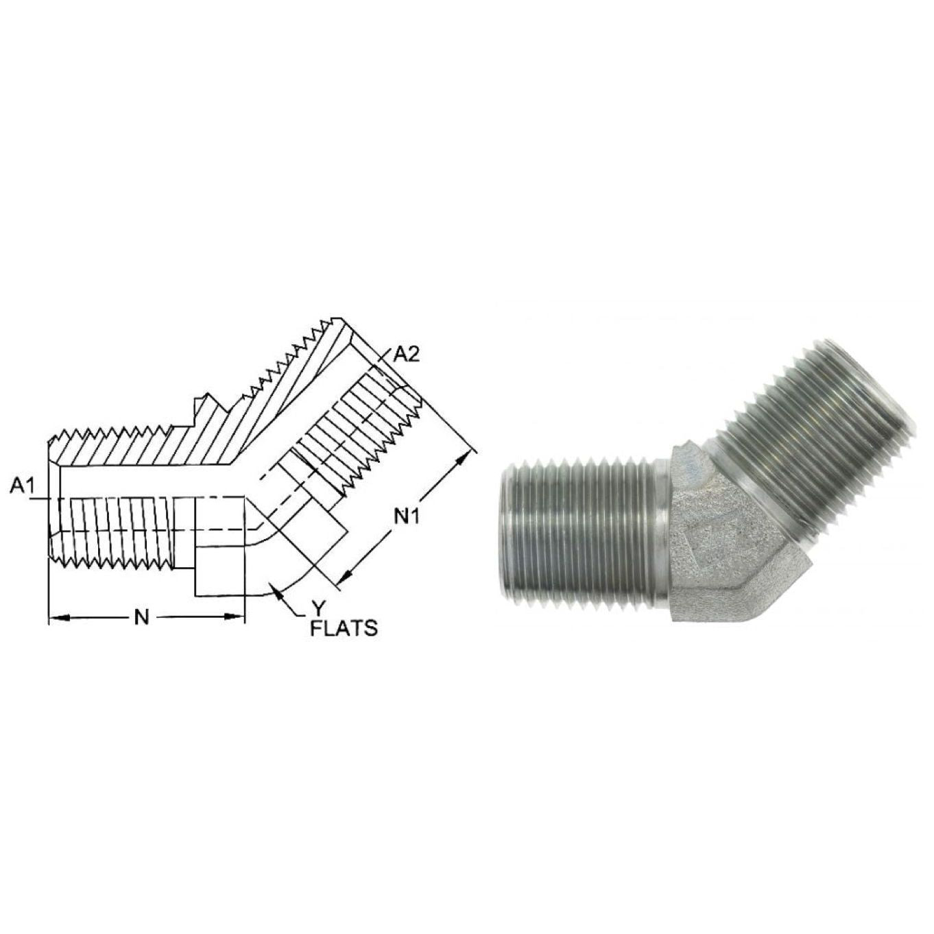 5501-06-06-FG : OneHydraulics 45-Degree Elbow, 0.375 (3/8) Male NPT x 0.375 (3/8) Male NPT, Steel, 6000psi