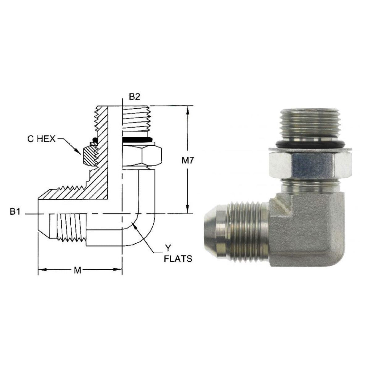 6801-12-12-NWO-SS : OneHydraulics 90-Degree Elbow, 0.75 (3/4) Male JIC x 0.75 (3/4) Male Adjustable ORB, Stainless Steel, 5400psi