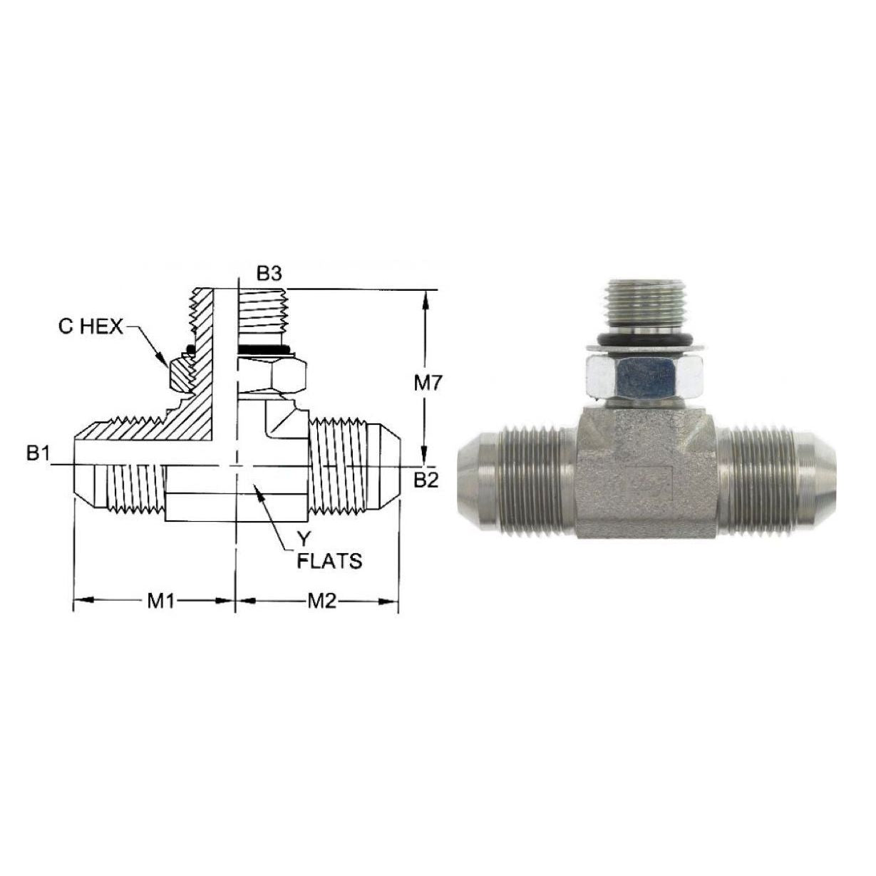 6803-24-24-24-NWO-SS : OneHydraulics Branch Tee, 1.5 (1-1/2) Male JIC x 1.5 (1-1/2) Male JIC x 1.5 (1-1/2) Male Adjustable ORB, Stainl, 3500psi