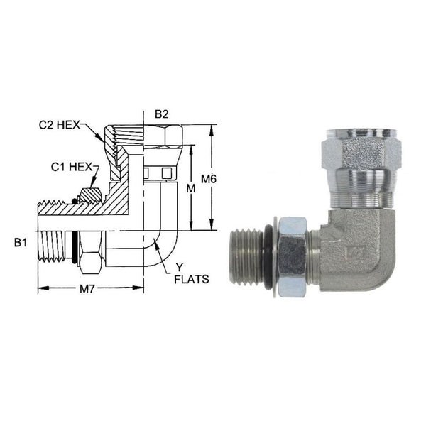 Adjustable ORB Male-12 90° Adapter