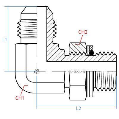 9059-10-08 : Adaptall 90-Degree  Adapter, Male 0.625 (5/8") JIC x Male 0.5 (1/2") BSPP, Carbon Steel