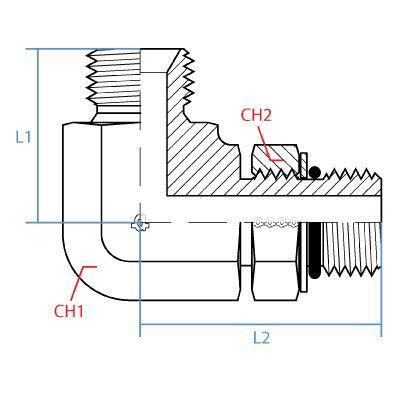 9077-16-16 : Adaptall 90-Degree  Adapter, Male 1" BSPP x Male 1" ORB, Carbon Steel