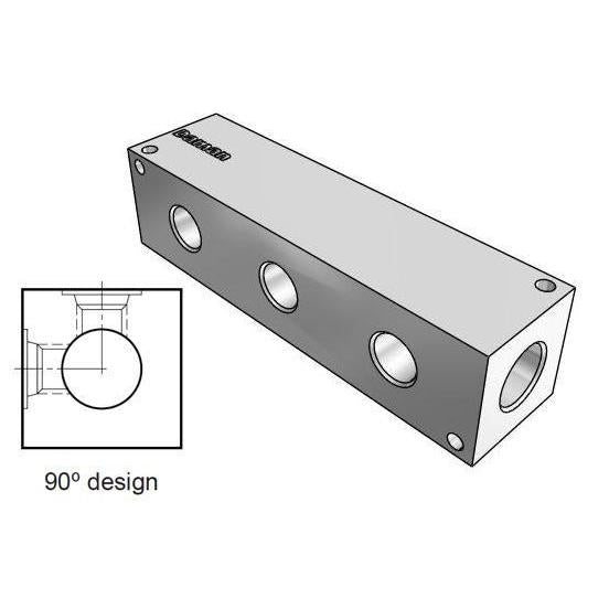 AH0900306P : Daman Header Manifold, Aluminum, 3000psi, 90 Degree, Three Station, 3/8 NPT Ports