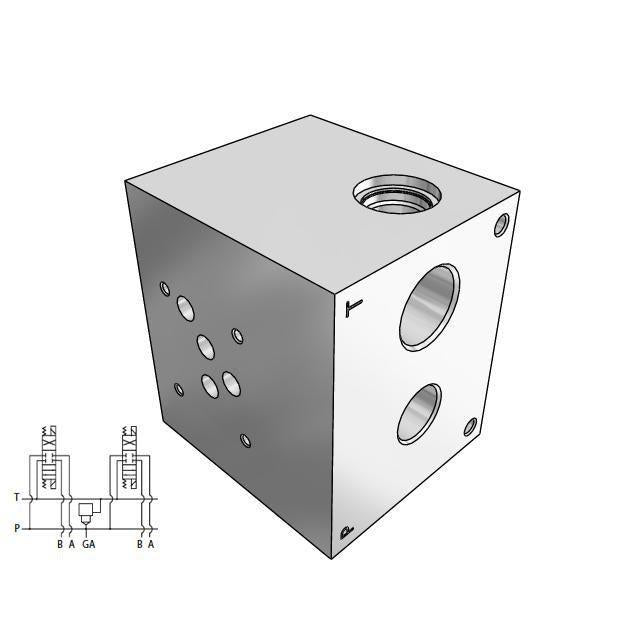 DD05HP013S/S : Daman CETOP Manifold, D05 (NG10), Parallel High Flow, Ductile Iron, 5000psi, 1-Station, #12 SAE (3/4") P Port, With T-3A Sun Cavity