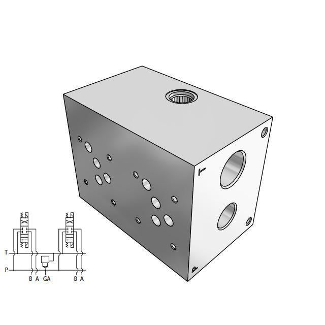 AD05HP023S/C : Daman CETOP Manifold, D05 (NG10), Parallel High Flow, Aluminum, 3000psi, 2-Station, #12 SAE (3/4") P Port, With C-16-2 Common Cavity