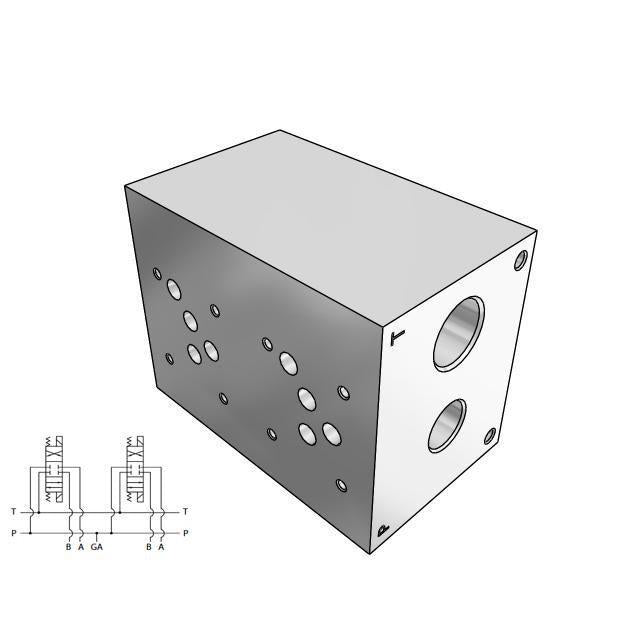 AD05HP023S : Daman CETOP Manifold, D05 (NG10), Parallel High Flow, Aluminum, 3000psi, 2-Station, #12 SAE (3/4") P Port, No Relief