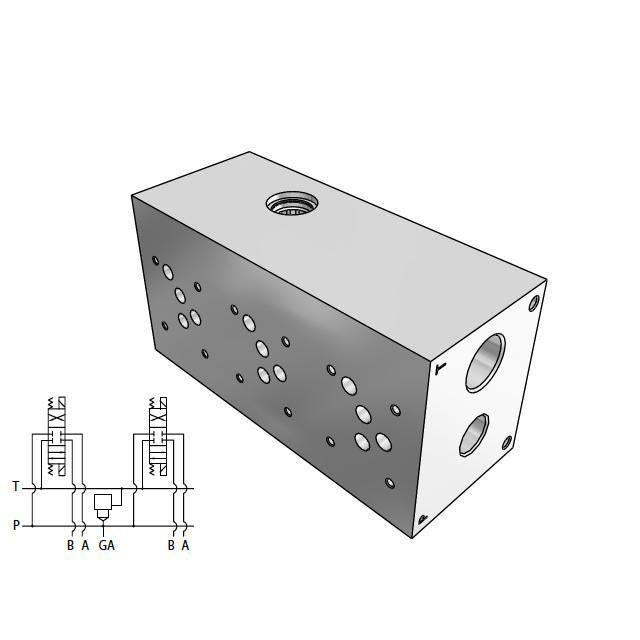 DD05HP033S/S : Daman CETOP Manifold, D05 (NG10), Parallel High Flow, Ductile Iron, 5000psi, 3-Station, #12 SAE (3/4") P Port, With T-3A Sun Cavity