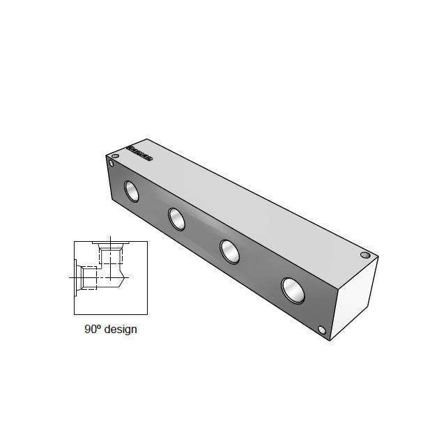 AJ0900406S : Daman Junction Manifold, 90 Degree , Aluminum, Four Station, #6 SAE (3/8) Ports