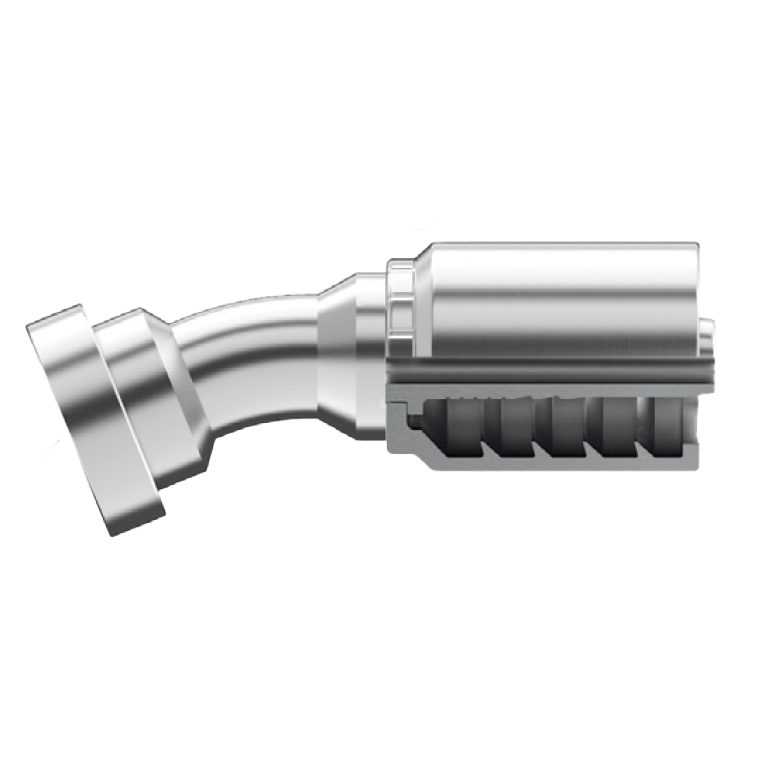 B2-CF22-2020: Continental Hose Fitting, 1.25 (1-1/4") Hose ID x 1.25 (1-1/4") Caterpillar Flange, 22.5-Degree Connection