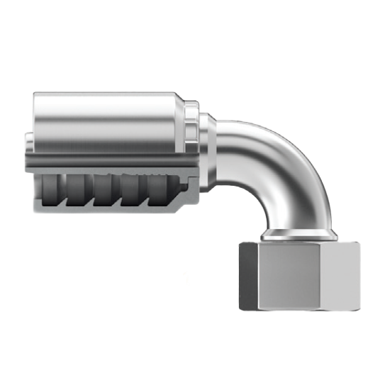 B2-DHFX90-1030: Continental Hose Fitting, 0.625 (5/8") Hose ID x 30x2.0 Female DIN Heavy, 90-Degree Swivel Connection