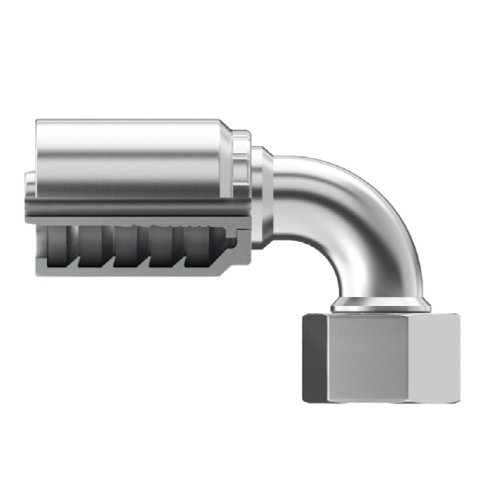 B2-DLFX90-0412: Continental Hose Fitting, 0.25 (1/4") Hose ID x 12x1.5 Female DIN Light, 90-Degree Swivel Connection