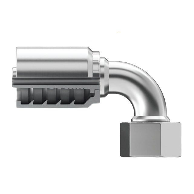 B2-DNFX90-0414: Continental Hose Fitting, 0.25 (1/4") Hose ID x 14x1.5 Female DIN 60, 90-Degree Swivel Connection