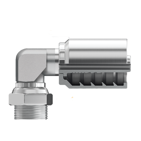 B2-NPMX90B-0404: Continental Hose Fitting, 0.25 (1/4") Hose ID x 1/4-18 Male NPTF, 90-Degree Swivel Connection