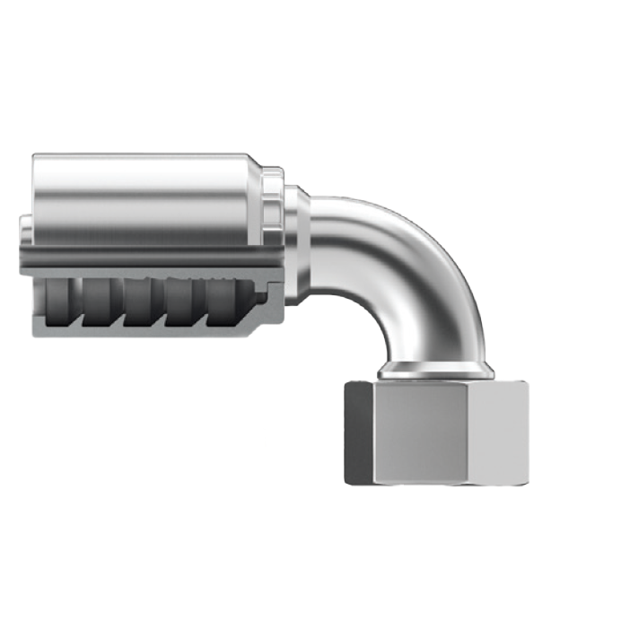 B2-OFFX90-0404: Continental Hose Fitting, 0.25 (1/4") Hose ID x 9/16-18 Female ORFS, 90-Degree Swivel Connection