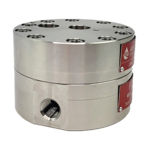 JVS01UFVNS : AW-Lake 5000psi 316L Stainless Steel / DIN 1.4404 Positive Displacement Gear Flow Meter, 0.25 (1/4") NPT Process Port, 2x M14x1.5 Electrical Port, 0.005 to 0.25 GPM