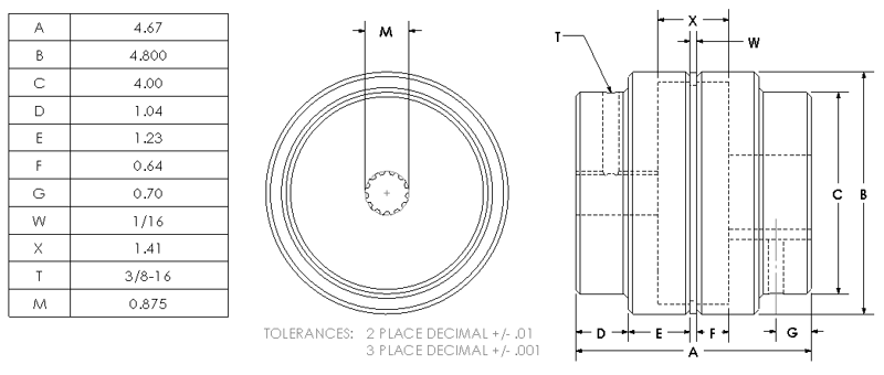 600 2-1/2BX3/8K  : Magnaloy 600 HUB 2-1/2 BORE X 3/8 KEY SPECIAL, M60021612S